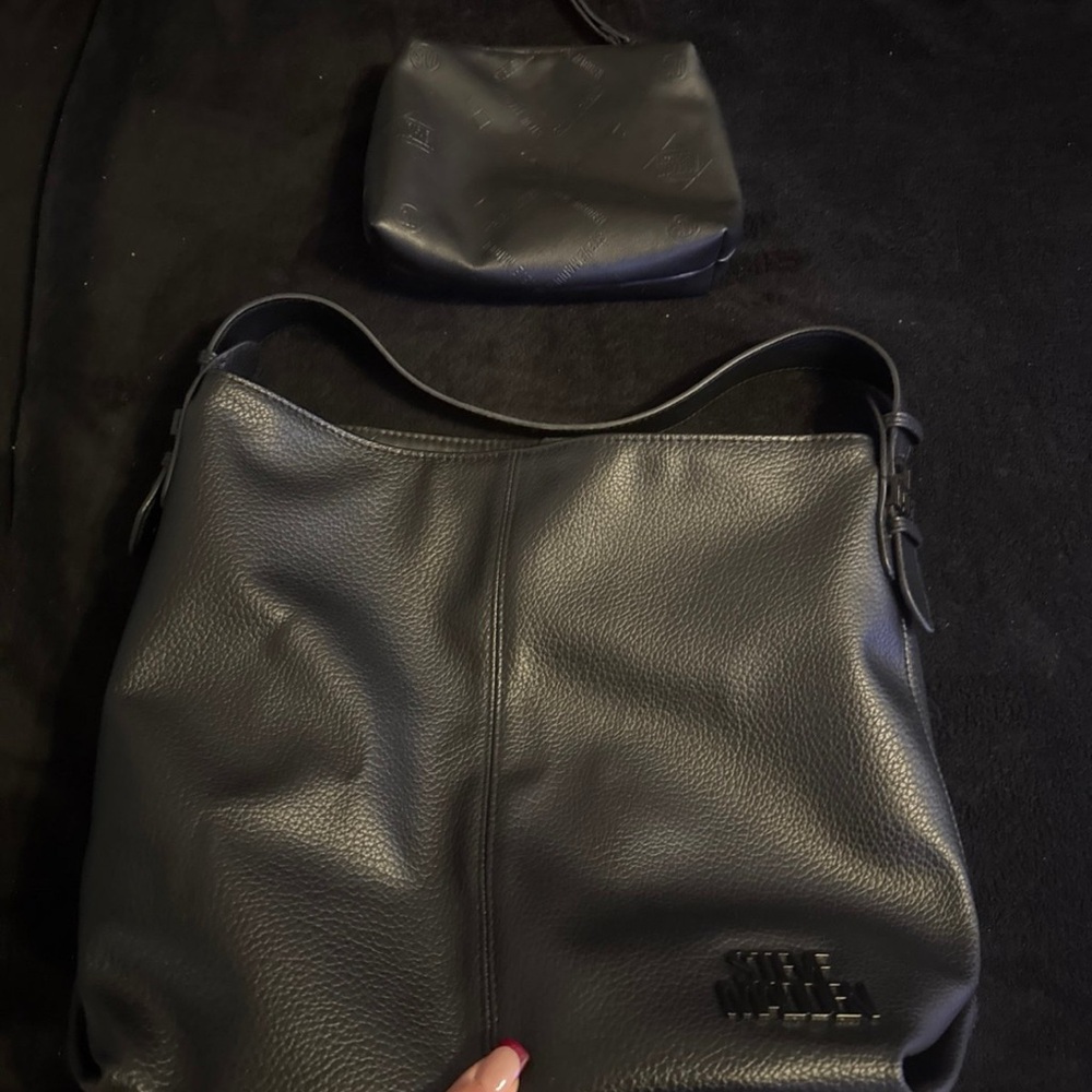 Steve Madden Black Leather Hobo Bag with Pouch